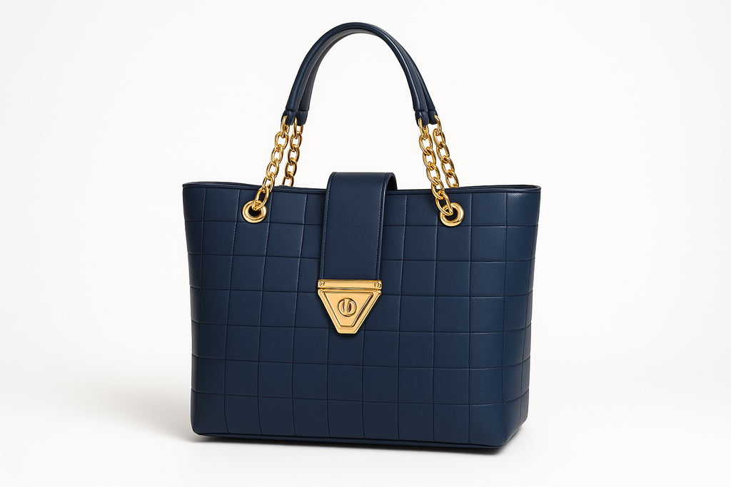 Enhanced navy blue quilted handbag product image